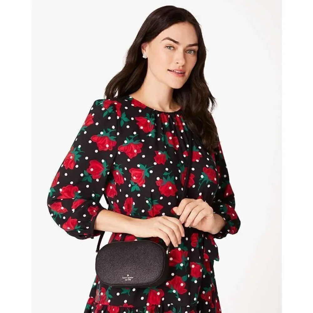 Kate spade Glimmer Oval Camera Bag crossbody purse black glitter new